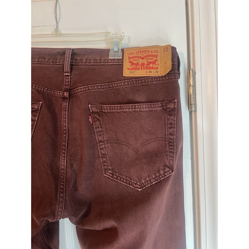 Levi's 501 Original Fit Jeans Men's 36x32 Burgundy Maroon Solid Cotton Denim